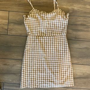 Beige Gingham Mini Summer Dress